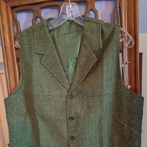 Green Herringbone Tweed Vest